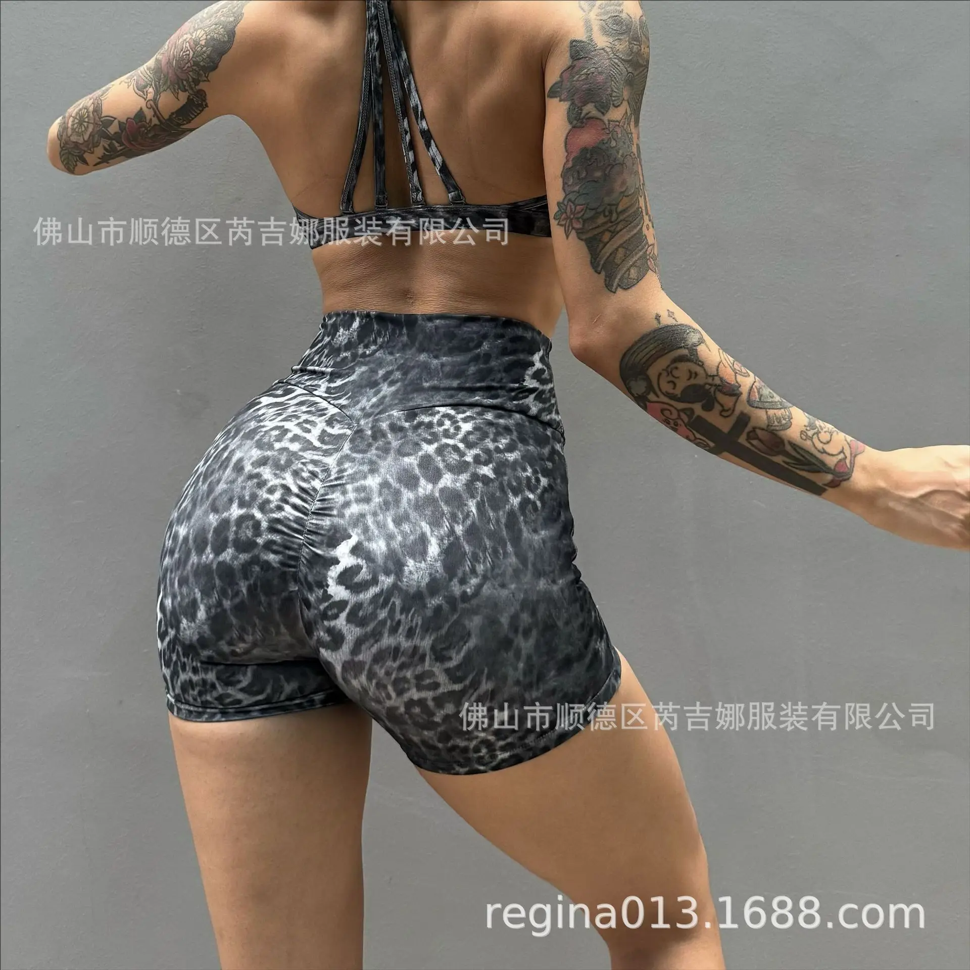 Nylon Quick Drying Exercise Yoga Running Pattern Fitness Shorts Women's Hip Lift High Waist