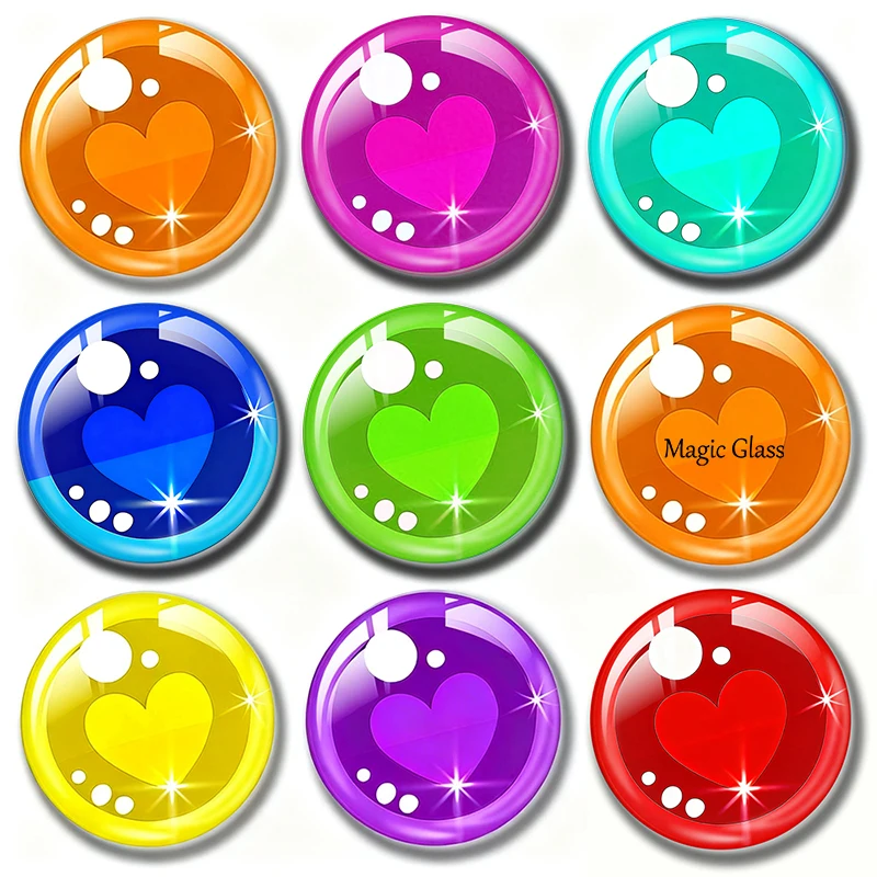 8mm 10mm 12mm 20mm 25mm 30mm 6mm 35mm 50mm 16mm Photo Glass Cabochon Settings Round DIY Jewelry Accessories Colourful Heart