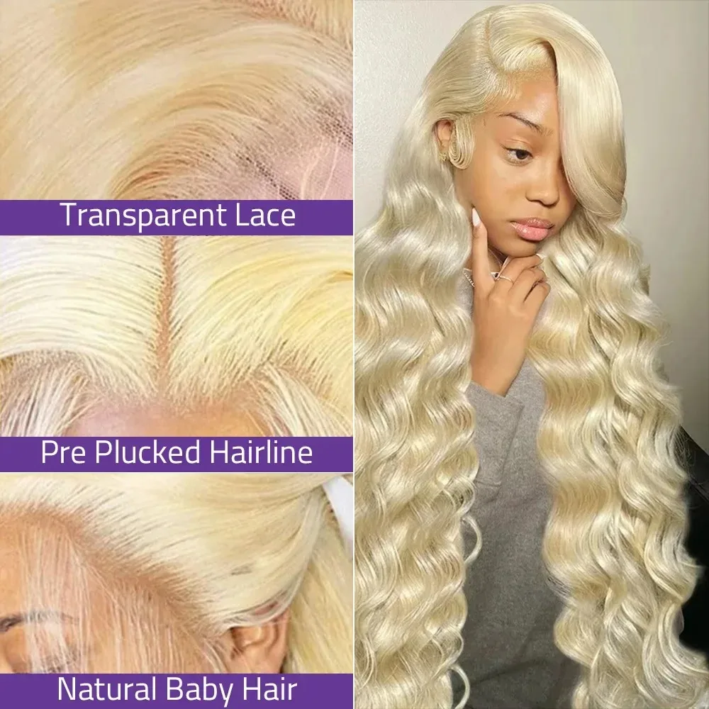 24 36 Inches 613 Body Wave Blonde 13x6 Hd Transparent Lace Frontal 100% Human Hair Wig Brazilian Color For Women 180% Density