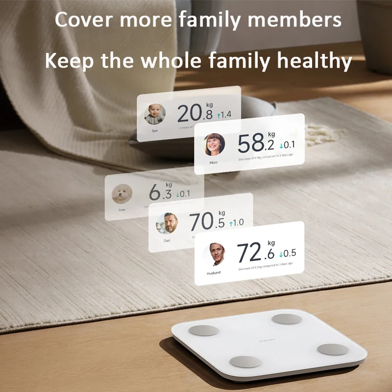 مقياس الدهون في الجسم من Xiaomi S400 بلوتوث 5.0 مقياس تكوين الجسم المنزلي الذكي 150 كجم شاشة LED قياس التردد المزدوج