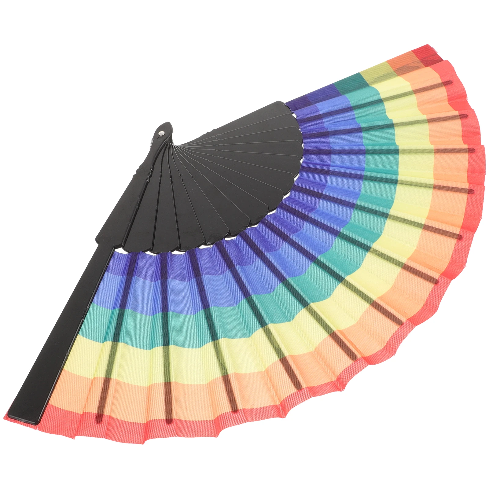 

1Pc Rainbow Folding Fan Black Horizontal Sturdy Plastic Cloth Collapsible Fan For Party Decoration Dance Performance Wedding