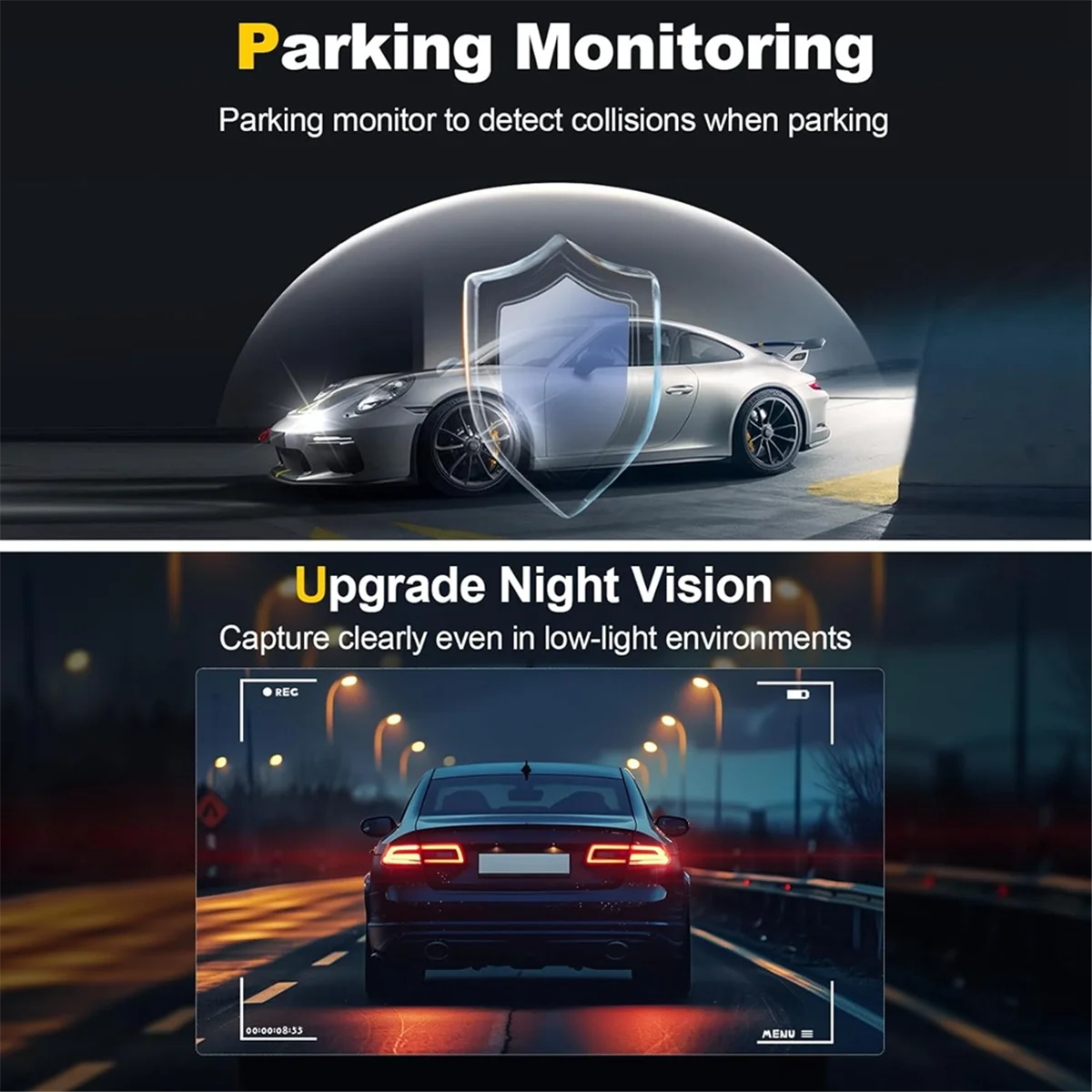 Car Dash Camera, 4K 1080p Dash Cam Front Rear WiFi Recorder Camera for Cars with App Control, G-Sensor, Loop Recording YDH