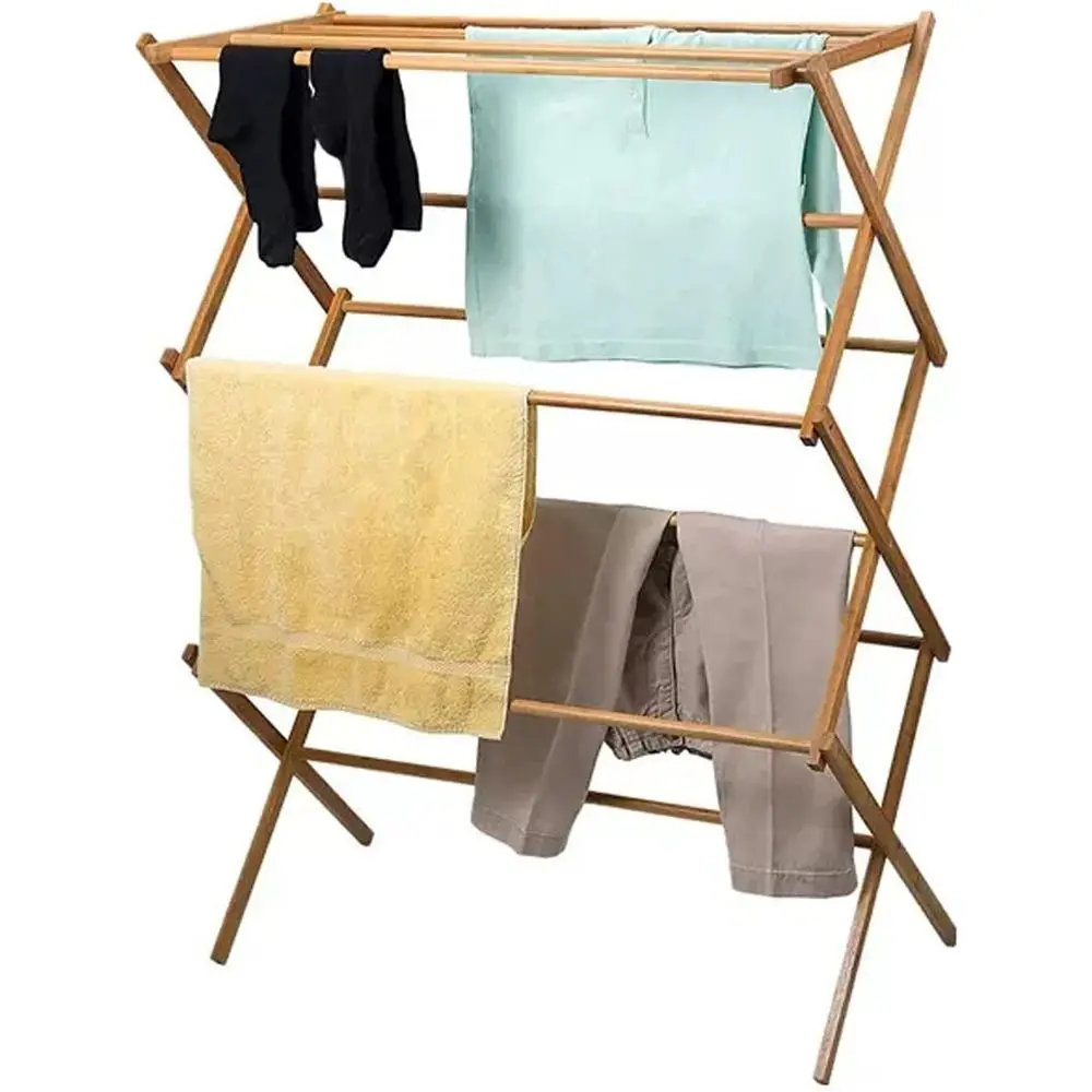 

Compact Bamboo Folding Drying Rack for Indoor Use - Ideal for Socks, Towels, Underwear, Diapers, and More