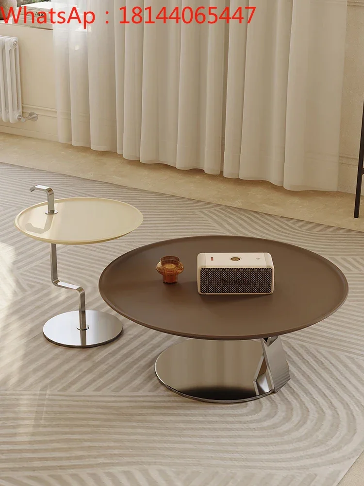 Simple cream style vintage coffee table round stainless steel living room household minimalist TV cabinet designer