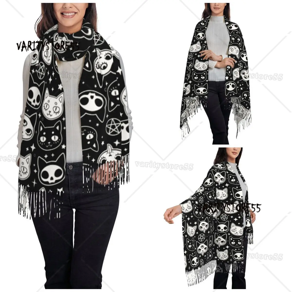 Magic Cat Witchcraft Scarf for Women Fall Winter Pashmina Shawls and Wrap Long Large Shawl Scarf Daily Wear