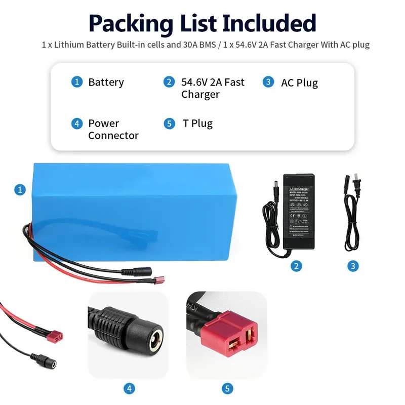 NEW 48V Battery Pack 20Ah 13S6P 18650 Lithium Battery 1200W High Power 54.6V Electric Scooter ebike Battery Built-in 30A BMS