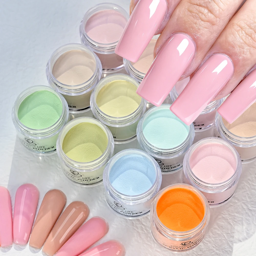 12Colors/Set Nail Acrylic Powder 7g Nude Pink Green Blue Crystal Powder for Nails Professional Extension Dipping Pigment Dust FA