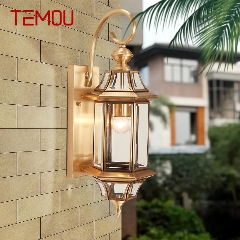 

TEMOU Contemporary Outdoor Brass Wall Lamp IP 65 Creative Design LED Copper Sconce Light Decor for Home Balcony