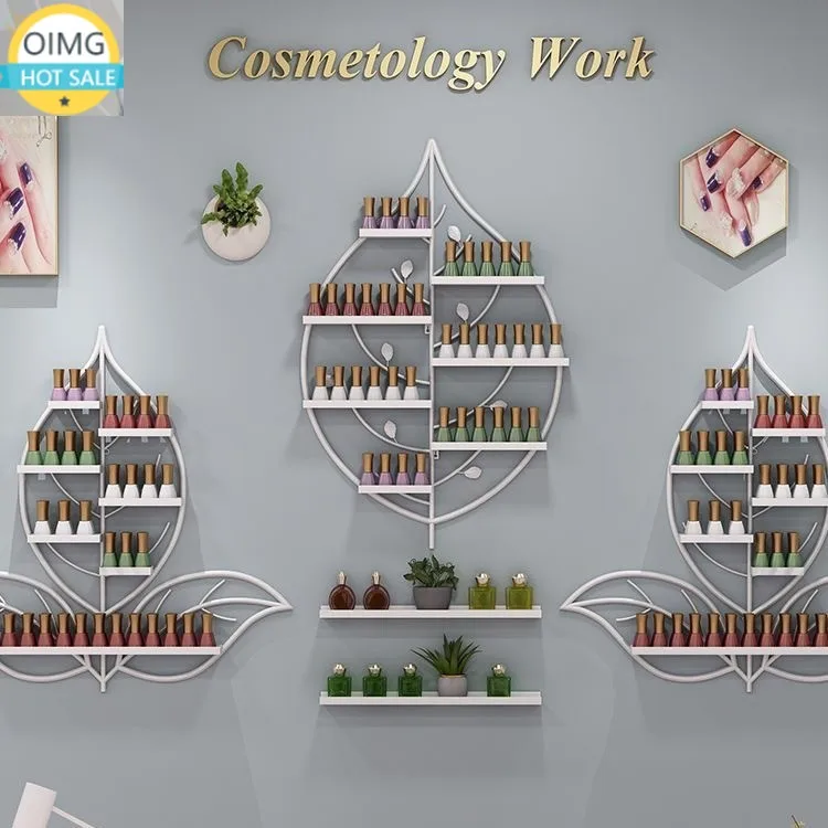 Modern Leaf Design Wall-Mounted Nail Polish Gel Display Stand Popular Ironwork Storage Rack for Cosmetics Store's Nail Art Rack