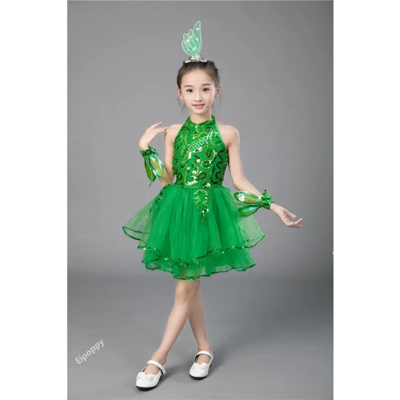 Green Girls Ballet Dress for Children Girl Jazz Dance Costumes for Girls Dance Dress Girl Performance Costume  Stage Dancewear