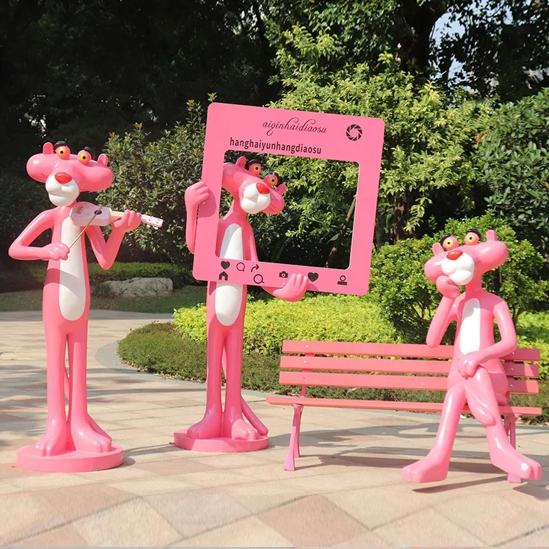 Outdoor Cartoon FRP Pink Leopard Sculpture Shop Decorations Shopping Mall Decoration