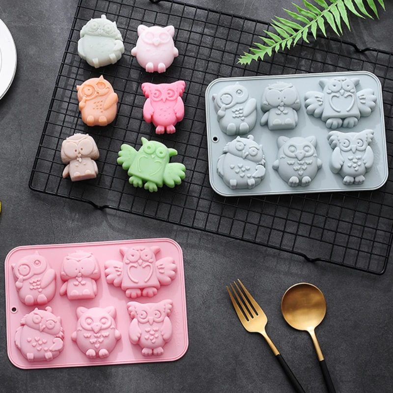 6 Cavities Owl Silicone Mold Chocolate Candy Mold Baking Tool DIY Handmade Soap Cake Fondant Mold Kitchen Tools Accessories