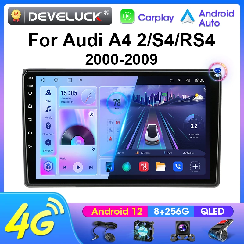 

For Audi A4 II 2 B6 III 3 B7 2000-2009 S4 2002-2008 RS4 2005-2009 2 Din Android 12 Car Radio Multimedia Video Player 4G Carplay