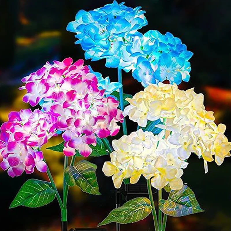 

Solar Led Light 3 Head Mother's Day Gift Hydrangea Flower Garden Lawn Lamps for Garden Decoration Graduation Wedding Decoration