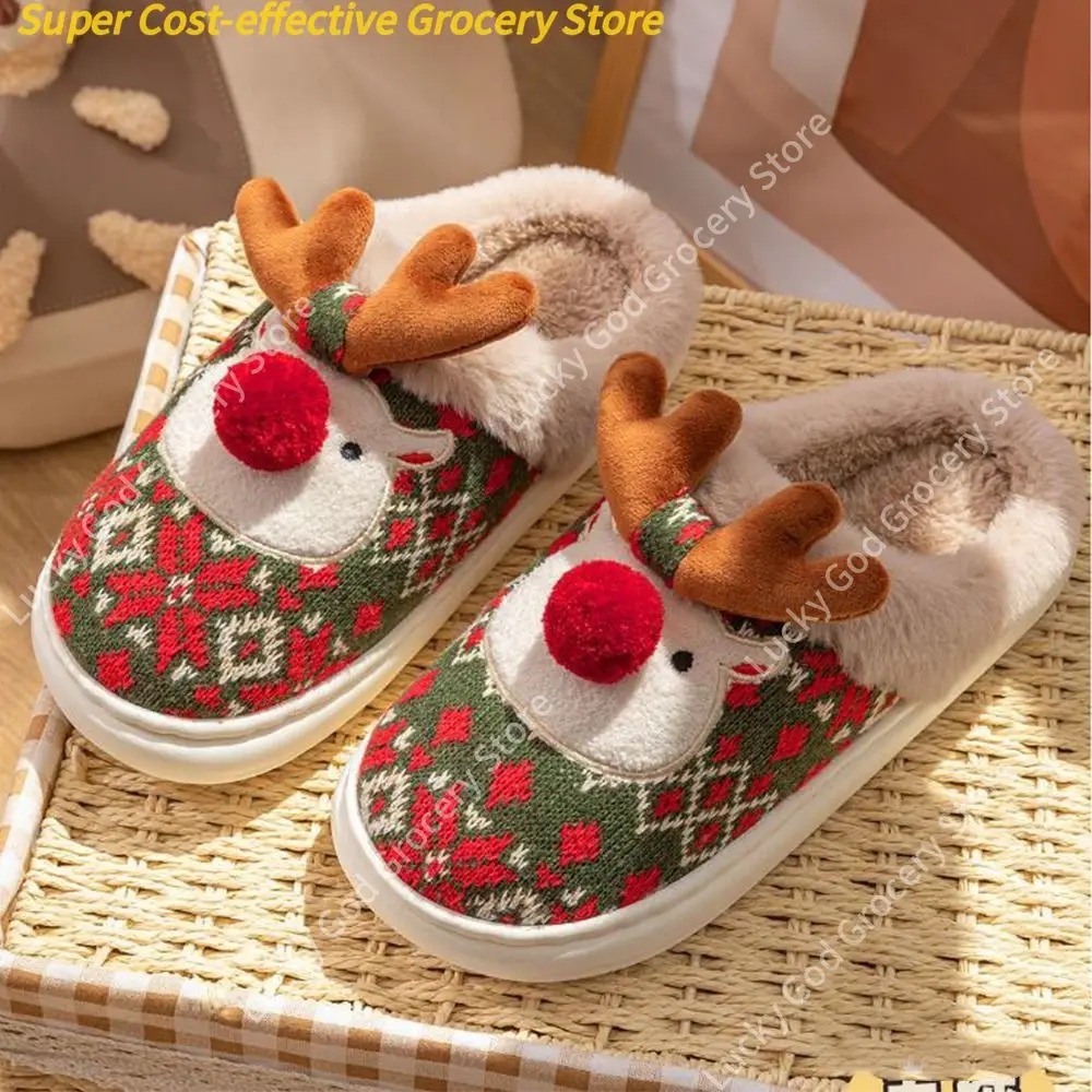 شباشب كاجوال لطيفة على شكل رسوم كرتونية من الأيائل، شباشب ناعمة وجميلة لعيد الميلاد غير قابلة للانزلاق، شباشب أرضية متينة للفتيات #2