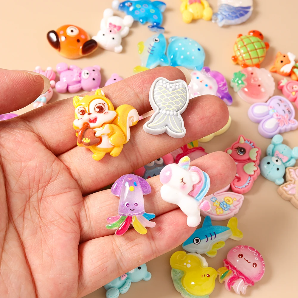 Leslie Mix Niedliche Tier-Cartoon-Bären-Vögel-Einhörner-Anhänger aus Harz mit flacher Rückseite für Planer, Nagelkunst, Haarspangen und Handyhüllen-Zubehör – Detail 4
