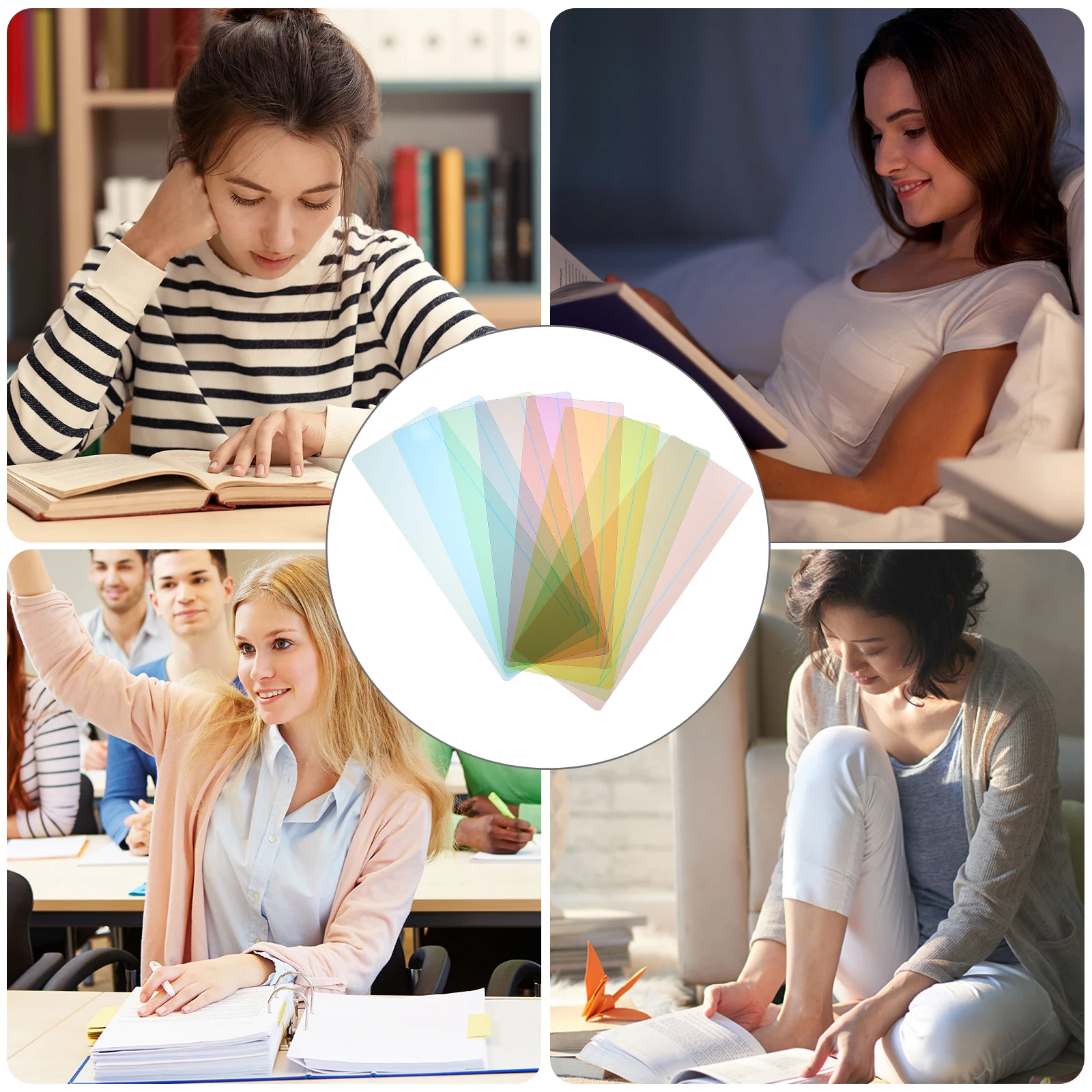 8Pcs PVC Bookmarks Colored Reading Strips Long Life No Odor Study Tools Visual Tracking Aids School Supplies Student