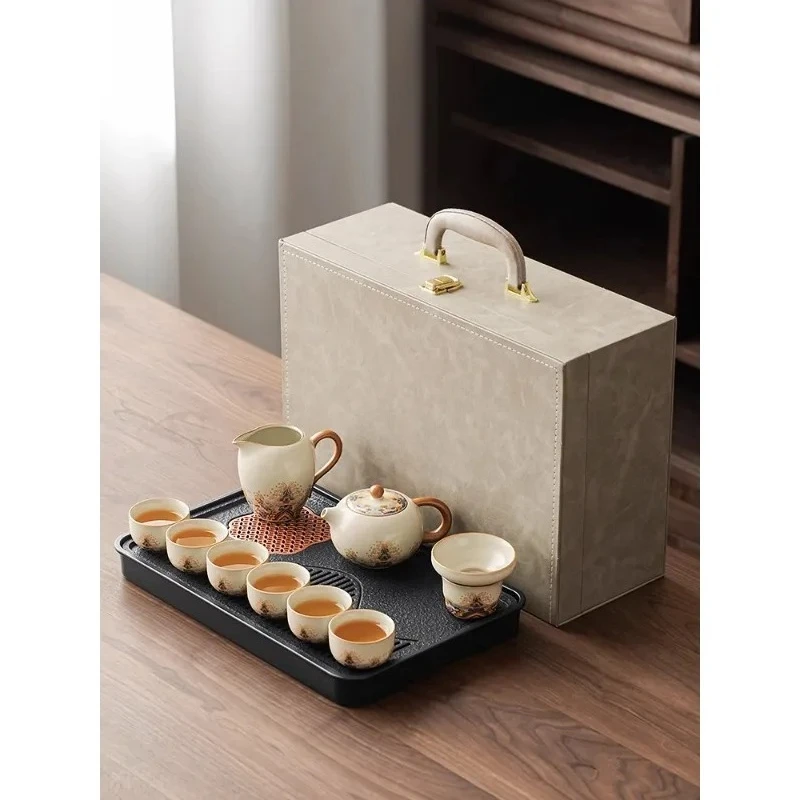 

Ru kiln kung fu tea set gift light luxury high-end tea special Ru porcelain tea cup pot gift box