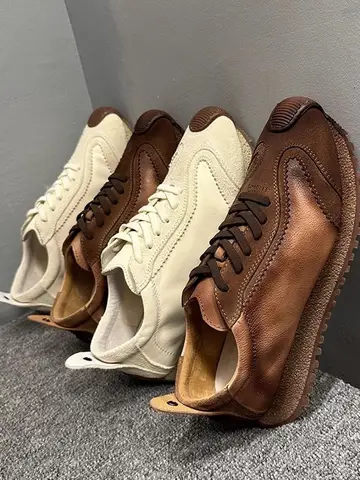 Vintage Herr Äkta Läder Utomhus Löparskor Snörning Lågskurna Skateboard Sneakers Atlet Träning Jogging Sportskor 10 best sales vintage Havana-sneakers - №4