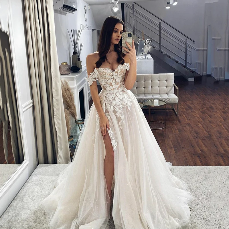 2023 elegante boho rendas vestidos de casamento fora do ombro querida pescoço vestidos de noiva luxo vestido de novia bohomia