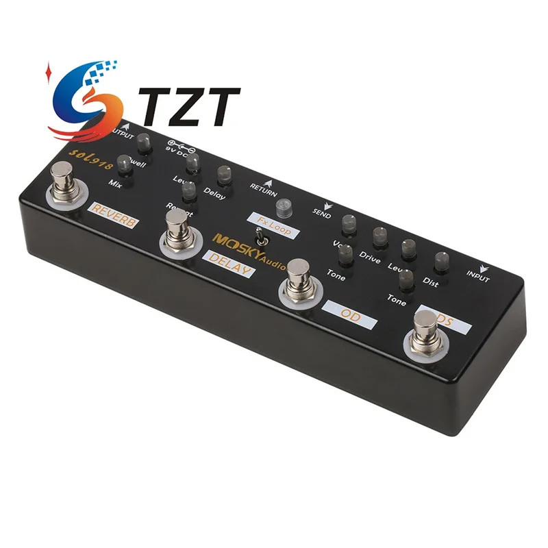 

TZT MOSKYAudio SOL918 5-IN-1 Multi-effects Pedal Reverb/Delay/FX Loop/Overdrive/Distortion Music Effects Pedal