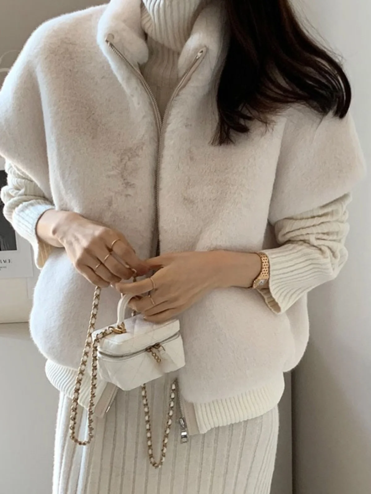 

Winter Faion High-End Women's ort Jaet Warmth Zipper Fur Vest Outerwear Korean Sle Commute Loose Fit Color