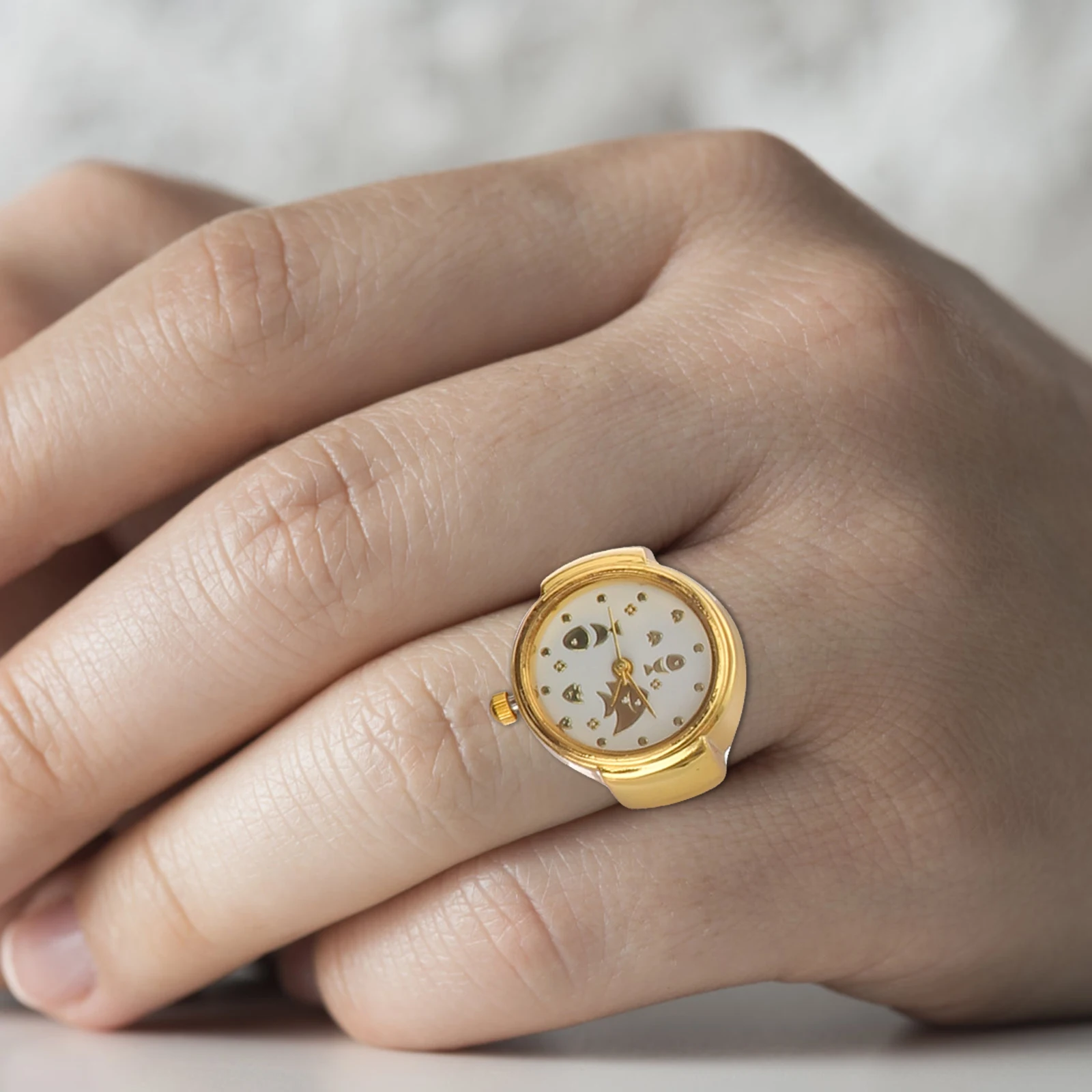 

1 pc Finger Watch Kitten Pattern Exquisite Finger Watch Girls Ring Jewelry Lightweight Dial Accessory For Women Gift