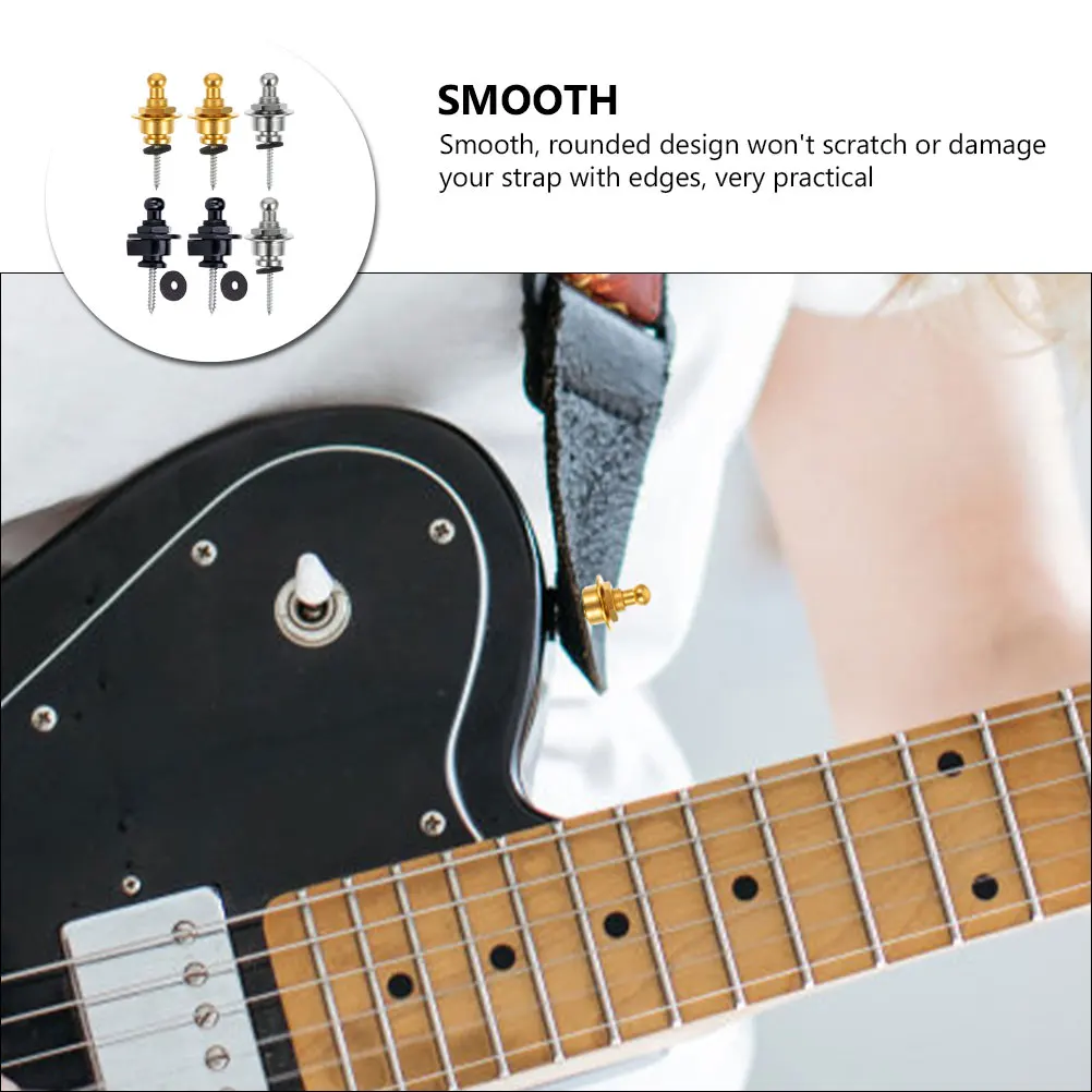 

6 Pcs Guitar Studs Hardware Bass Strap Locks Electric Buttons Metal Plating Alloy