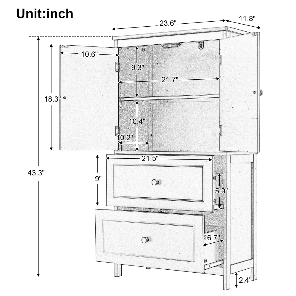 Bathroom Furniture Sets Bathroom Storage Cabinet, Cabinet Two Doors and Drawers, Adjustable Shelf, MDF Board, Black Furniture