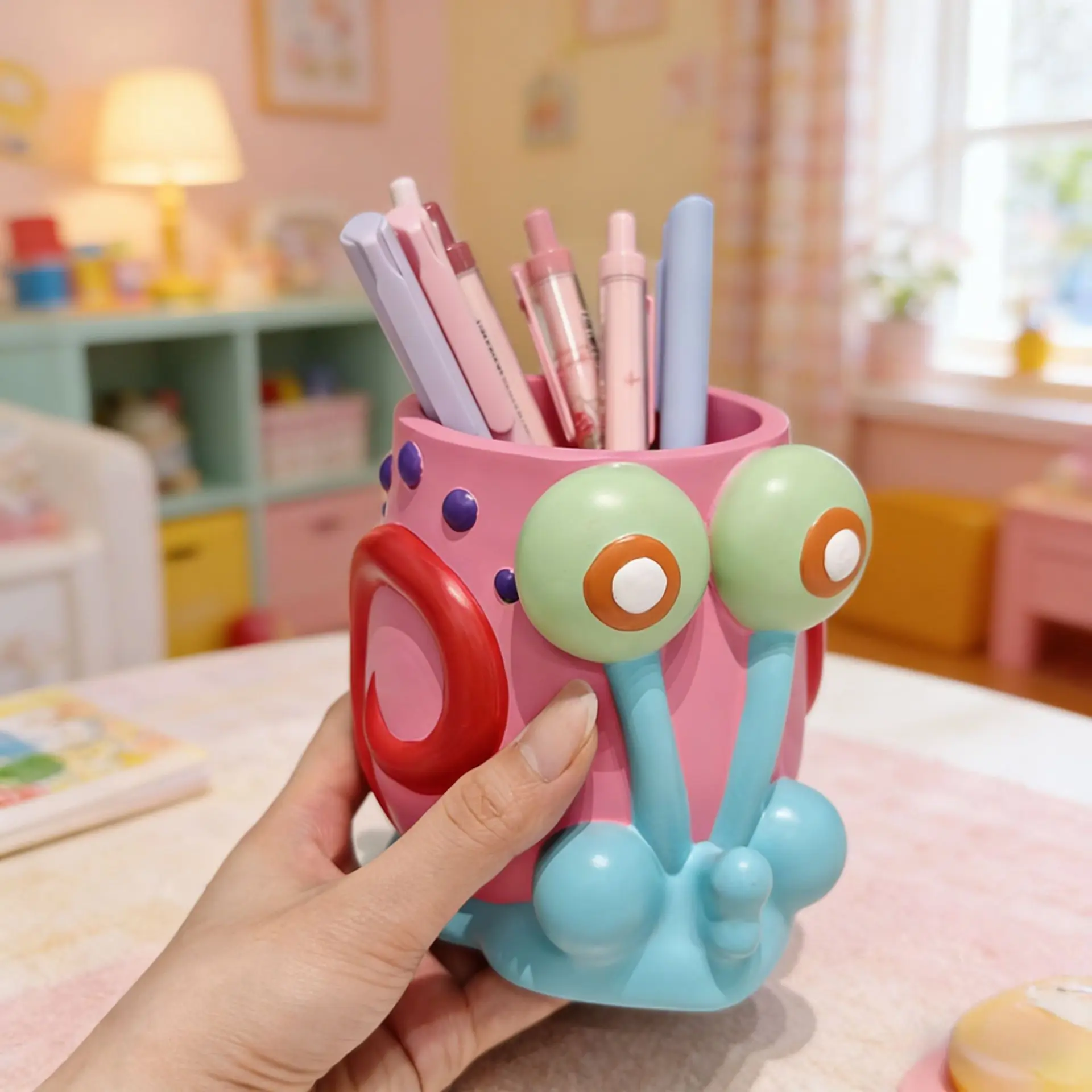 Portalápices de Bob Esponja, Organizador de Brochas de Maquillaje para Escritorio, Cesta de Almacenamiento Multifuncional para Decoración de Oficina en Casa, Regalo, Juguete