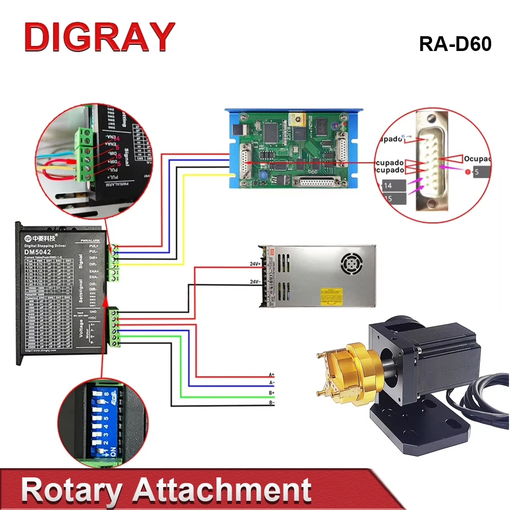 Digray D69 D60 Laser Marking Machine Rotary Axis Chuck Motor Accessories For Rings, Bracelets And Jewelry Engraving