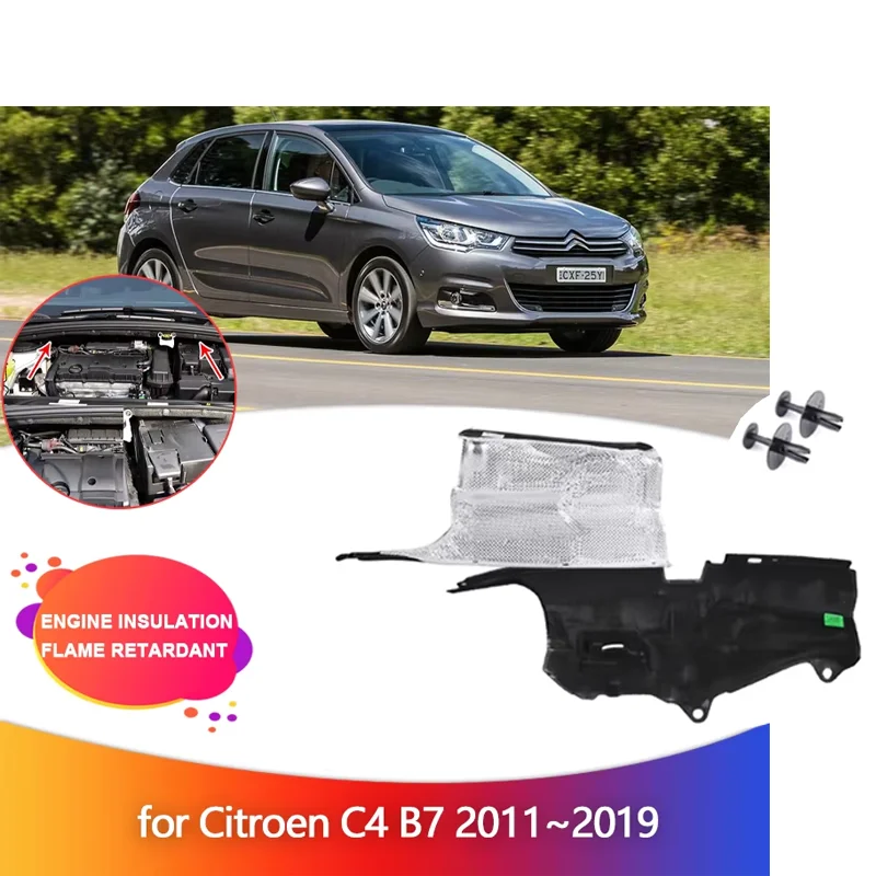 Isolamento Térmico e Acústico para Motor de Carro Citroen C4 B7 Lounge 2011~2019 - Algodão Antirruído e Acessórios de Cobertura Térmica para Capô