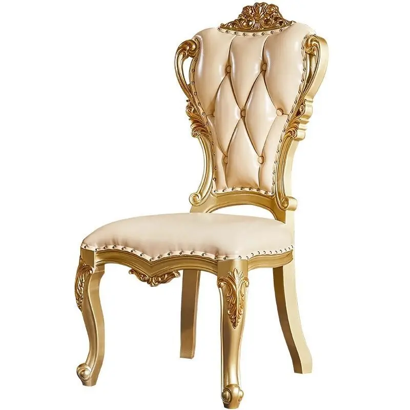 

European dining chair all solid wood double-sided flower leather seat American high-end villa dining table and chair