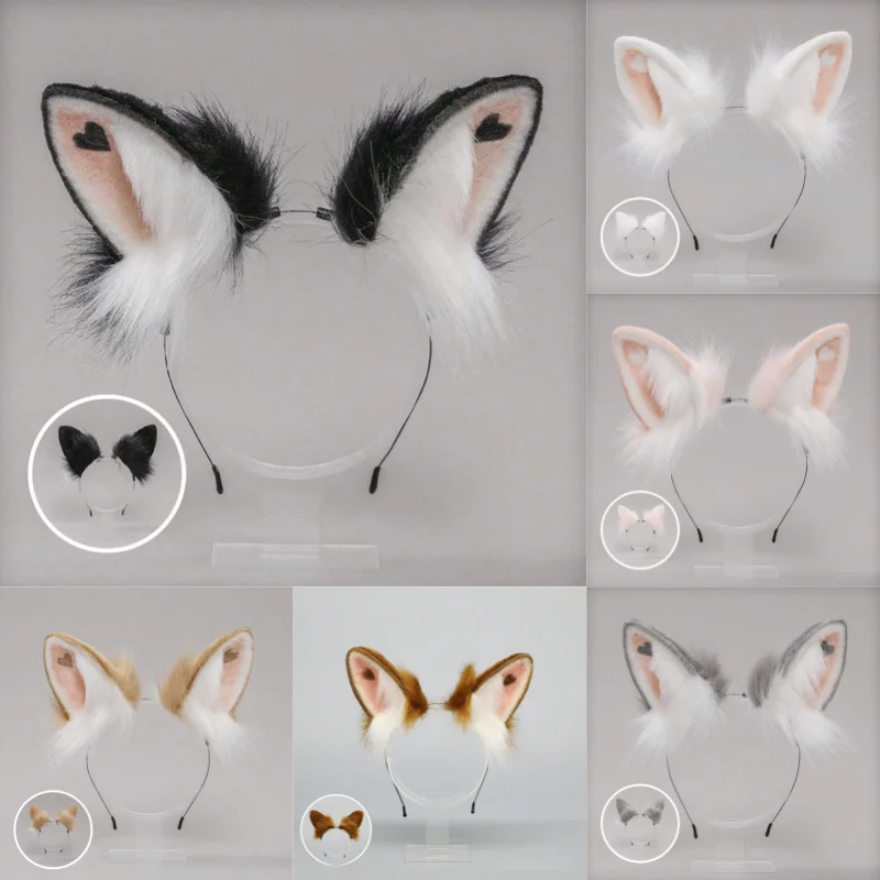 Cute Girls Lolita Headbands Furry Rabbit Cat Ears Headwear Kawaii Bunny Hair Hoop Women Cosplay Accessory Halloween Party Props