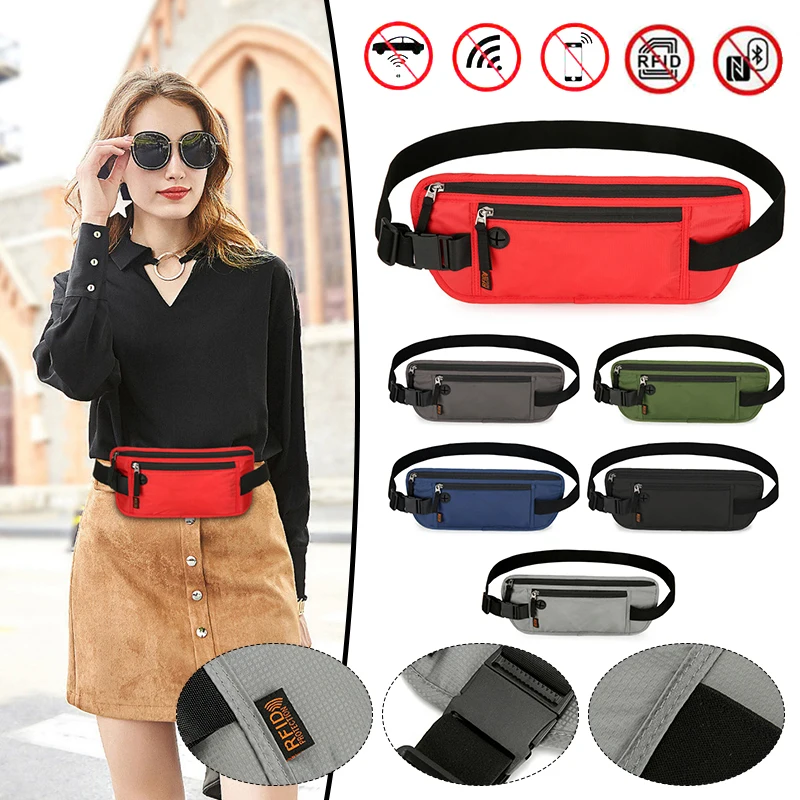 RFID Blocking Belt Bag Portable Travel Phone Belt Waist Bag Fanny Pack Hidden Wallet Signal RFID Blocker Passport Holder Bag