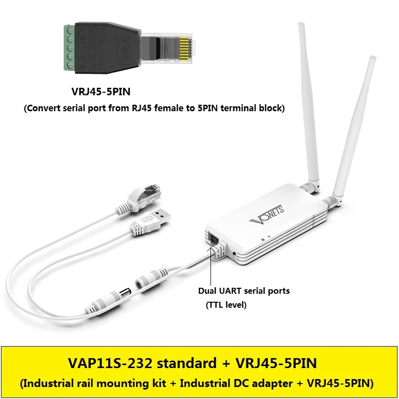 VONETS 2.4G WiFi Serial Port Server Wireless Bridge Mini Router/Repeater WiFi to Ethernet Adapter for Network Monitor VAP11S-232