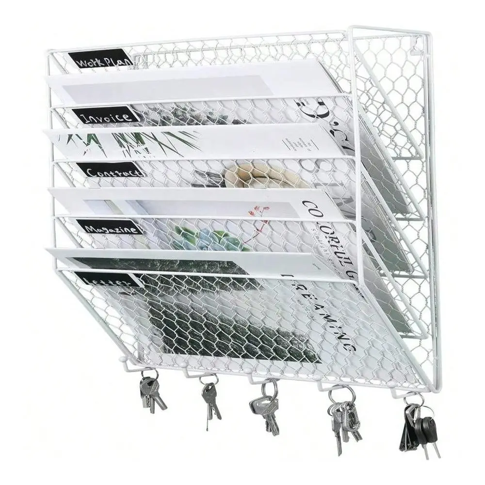 

Office StorageWall File Holder Hanging Mail Organizer Metal Chicken Wire Wall Mount Magazine Rack, 3Tier, White