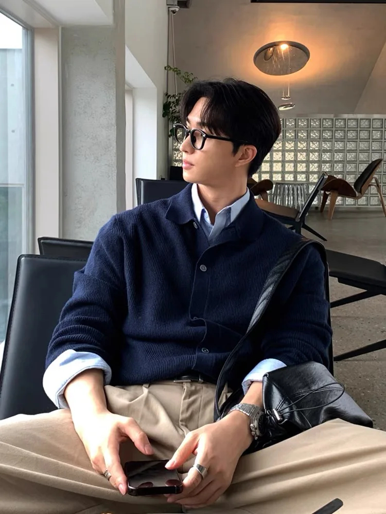 

Осень-зима, мужской повседневный свободный вязаный кардиган, свитер с воротником и открытым рукавом, универсальная молодежная верхняя одежда Faion Long Sve