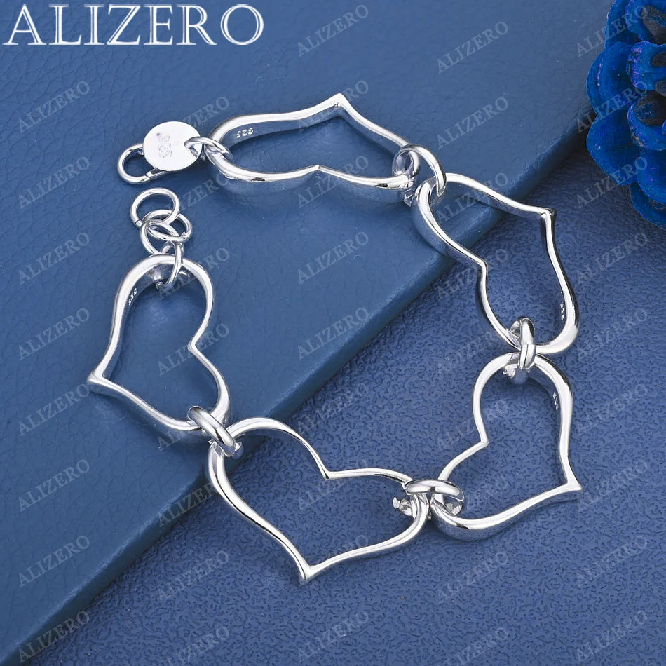 

ALIZERO 925 Sterling Silver Big Hearts Chain Bracelets Charms Wedding Engagement Party Gifts Fashion Jewelry