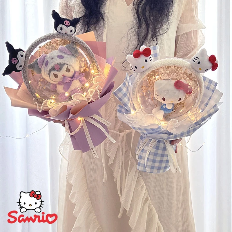 

Sanrio, Hello Kitty букет цветов Cinnamoroll Kuromi My Melody Pom пурин, плюшевая игрушка, кавайная искусственная кукла, подарок на выпускной