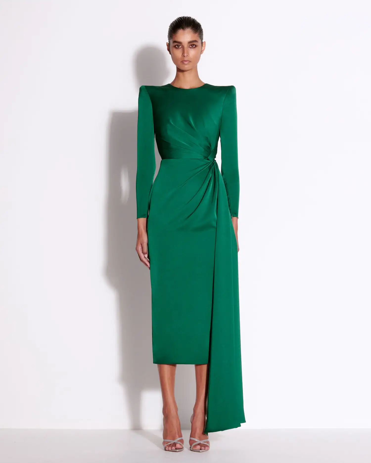 green emerald velvet dress Asymmetric Drape Column in Crepe Jersey 14 / Forest Green