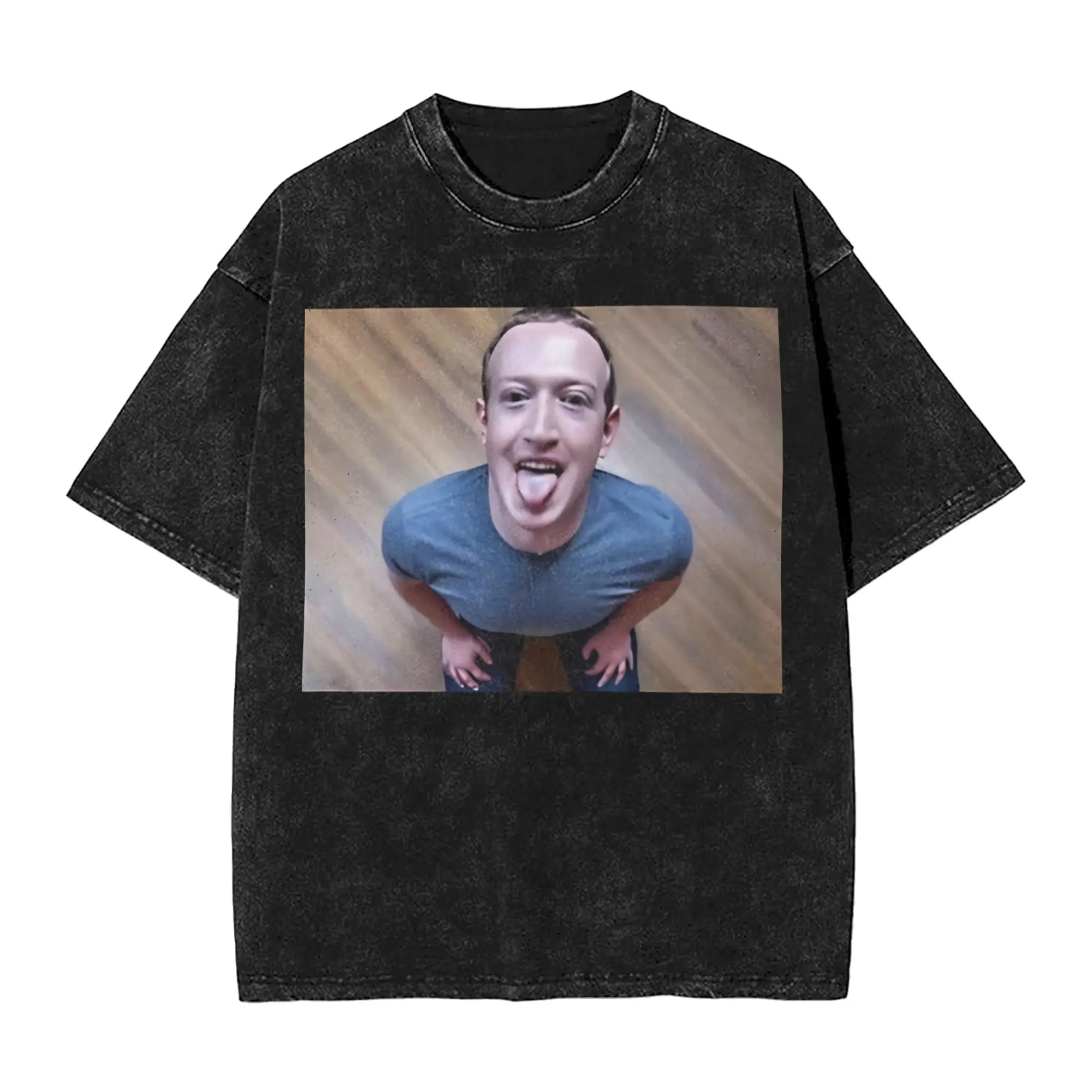 Mark Zuckerberg On His Knees Washed T Shirts Streetwear Hip Hop Novelty T-Shirts  Tee Shirt Men Women Short Sleeve High Street
