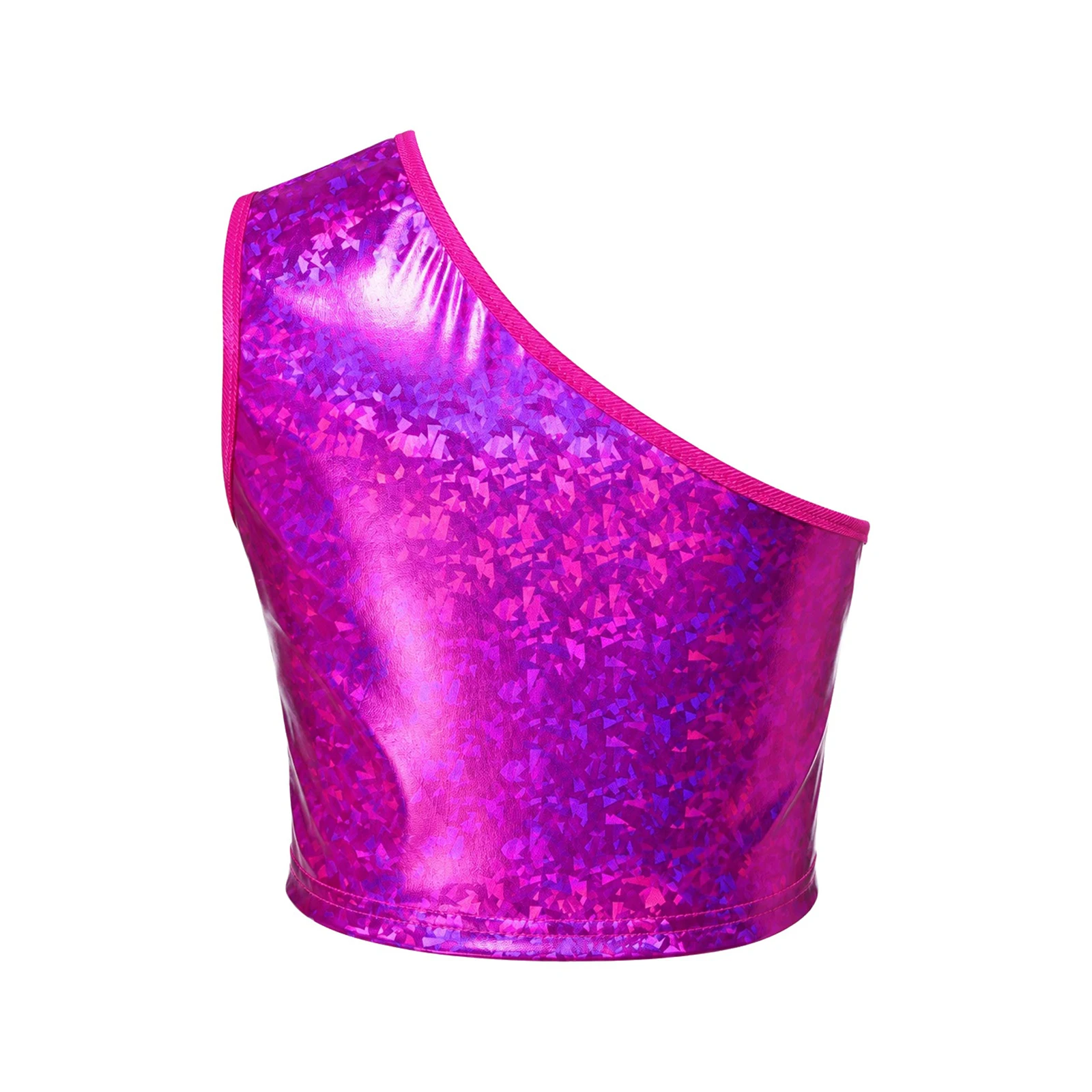 Kids Boys Sleeveless Shiny Crop Vest Girls Hip Hop Jazz Dance Tops One-shoulder Metallic Crop Top Jazz Dance Performance Costume