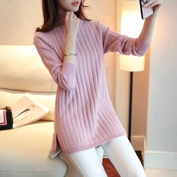 Vertical Stripe Design Warm Long Dress Sweaters Women Fashion Casual Autumn Winter Lady Bottomed Pullover Female Cheap Wholesale