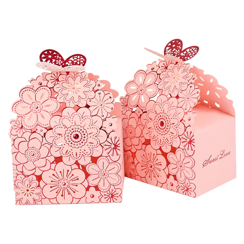 10/20Pcs New Hollow Laser Cut Flower Butterfly Candy Box Favor Box Cookie Chocolate Gift Box for Wedding Birthday Party Supplies