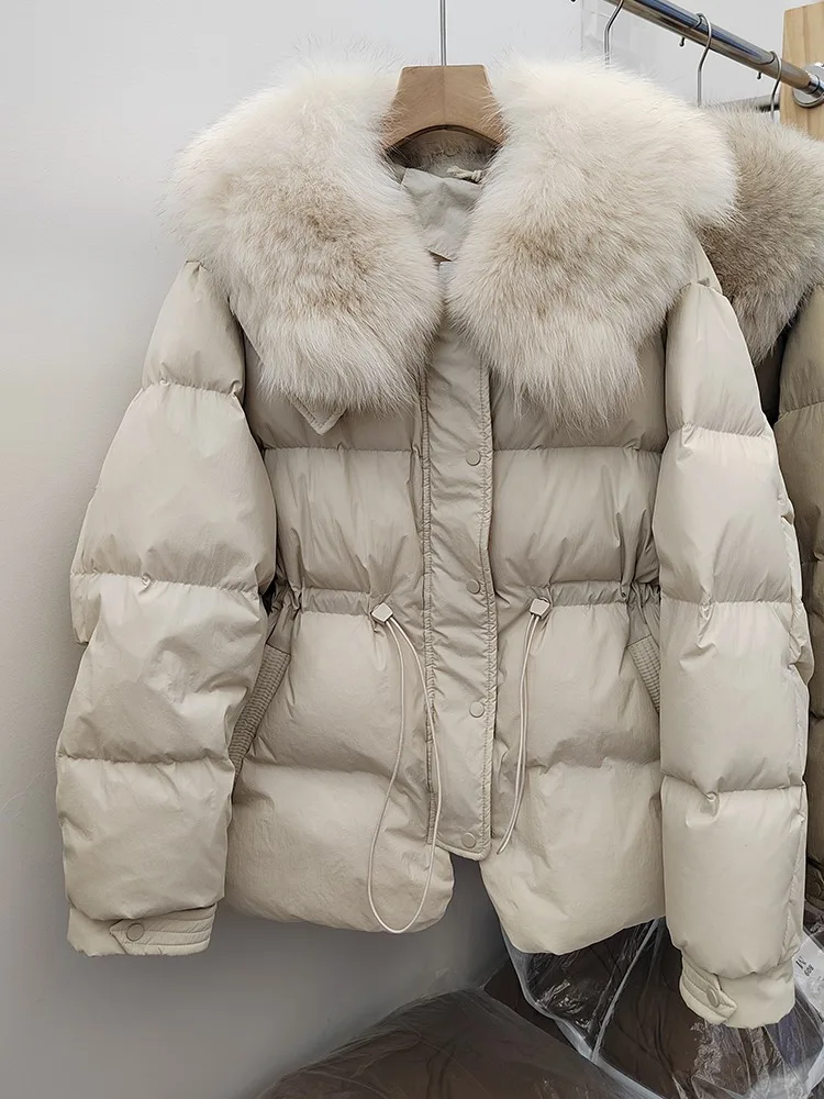 جديد المرأة الخريف الشتاء الملابس الطبيعية الثعلب الفراء سترة الموضة الدافئة الحقيقية سترة منفوخة الإناث الأبيض بطة أسفل معطف سيدة