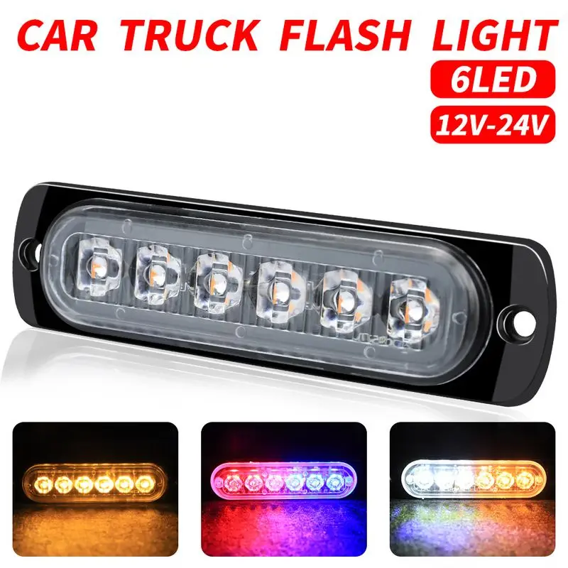 6LED Car Strobe Warning Light Grill Flashing Breakdown Emergency Light Car Truck Trailer Beacon Lamp LED Side Light For Cars 12V