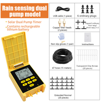 Automatic Drip Irrigation System Solar Powered Dual Pump Water Timer Rain Sensor for Plant Watering System for Garden Lawn Plant