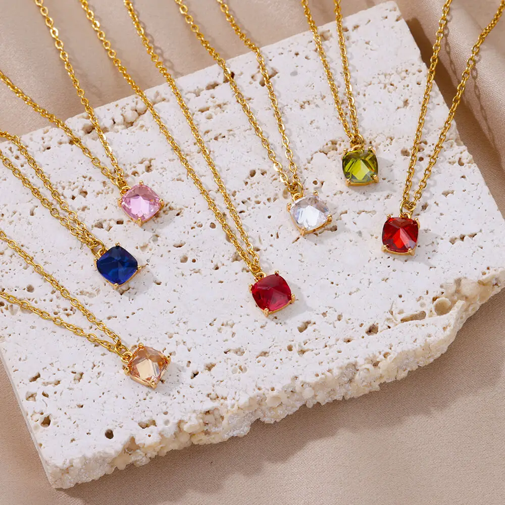 Stainless Steel Necklaces for Women Zirconia Pendant Gold Color Chain Necklace 2023 Trend Couple Wedding Jewelry collares mujer