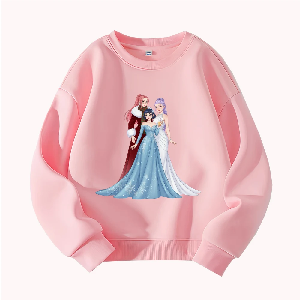 

Cute Christmas Cartoon Girls Selfie Design Kids Crew Neck Sweatshirt Merry Christmas Gift for Hunters Lovers